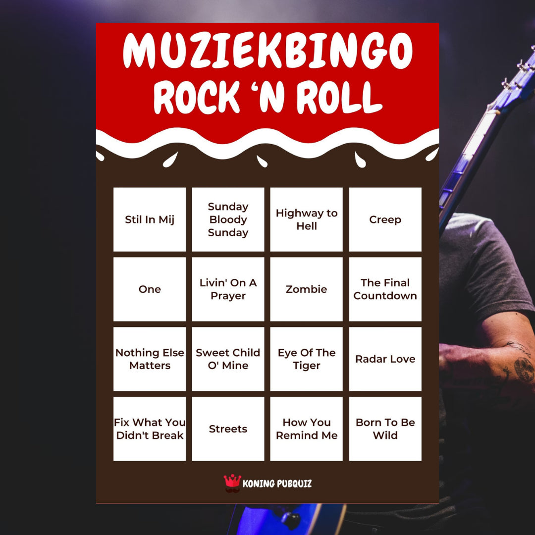 de 4x4 bingo kaart voor de rock muziekbingo
