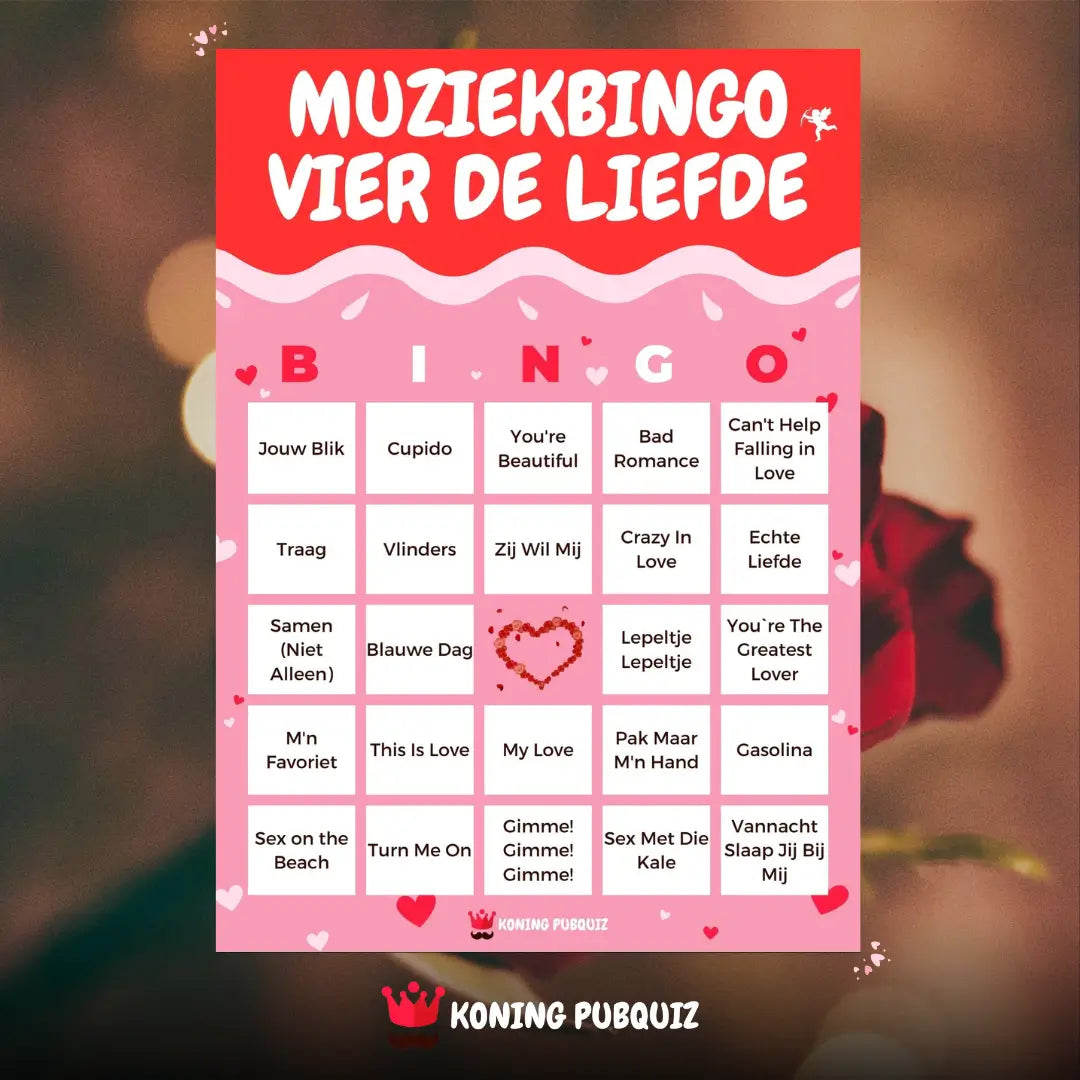 vier de liefde met de alle liedjes in deze muziekbingo