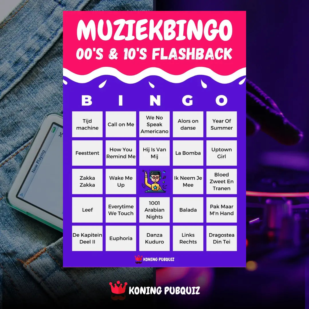 de bingo kaart voor de jaren 00 en jaren 10 muziekbingo