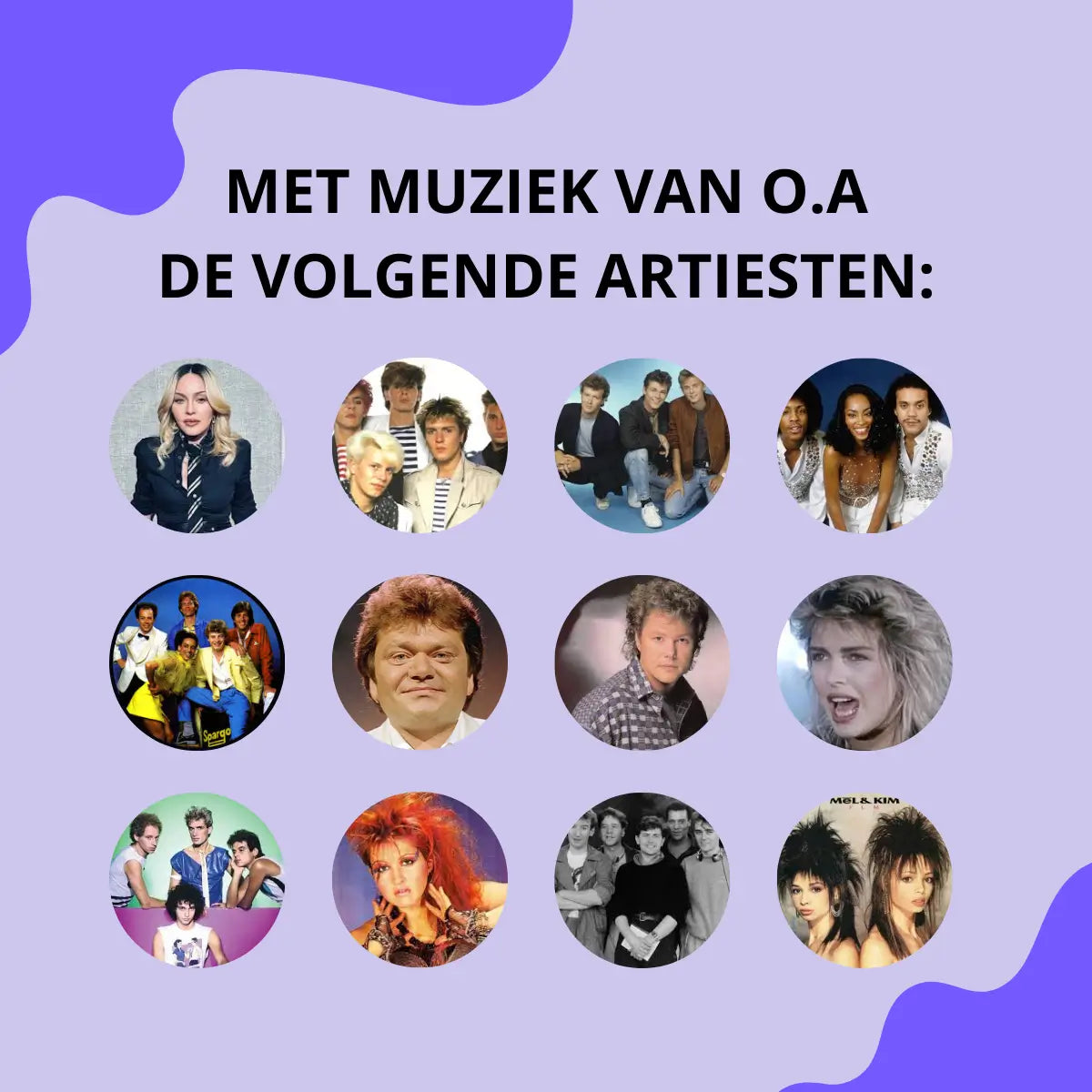 artiesten in de muziekbingo jaren 80