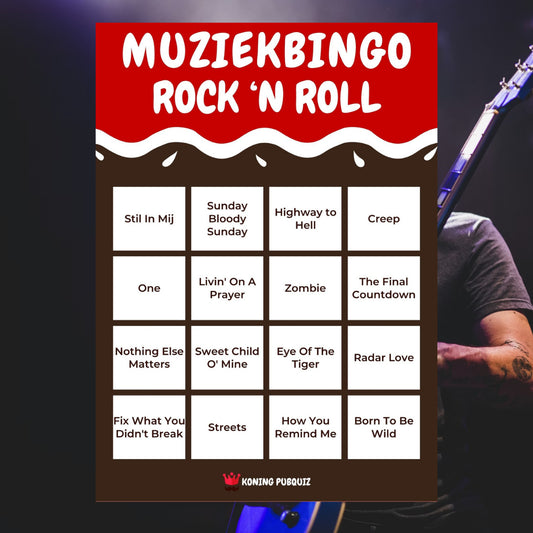 de 4x4 bingo kaart voor de rock muziekbingo