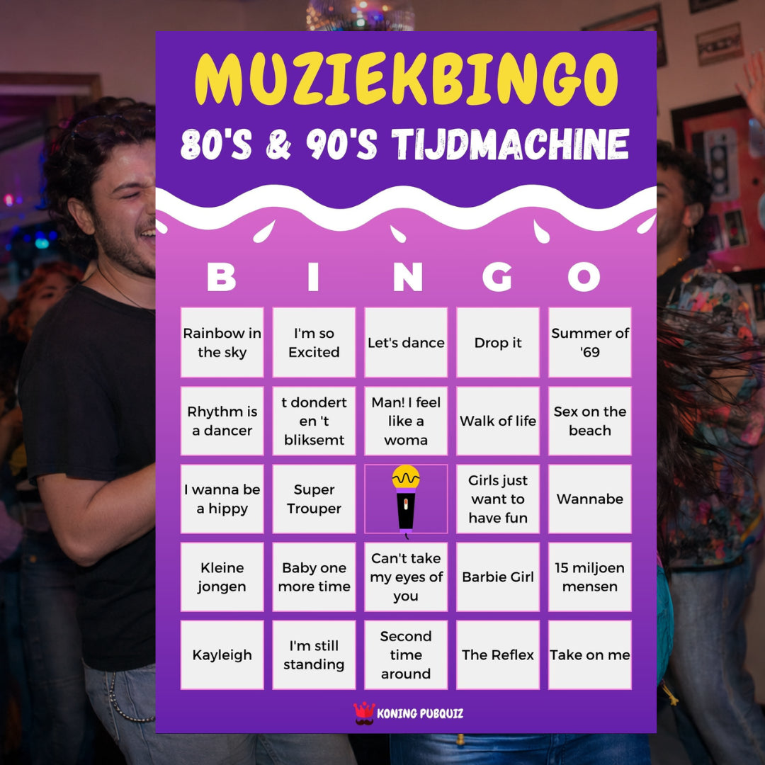 Bingo kaart voor de 80's en 90's muziekbingo