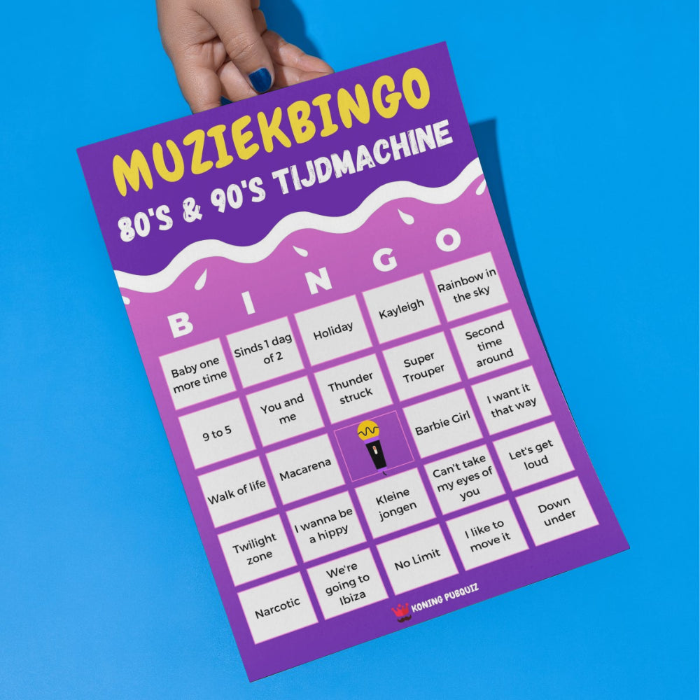 De mooiste bingo kaart voor de jaren 80 en 90 muziekbingo feestje