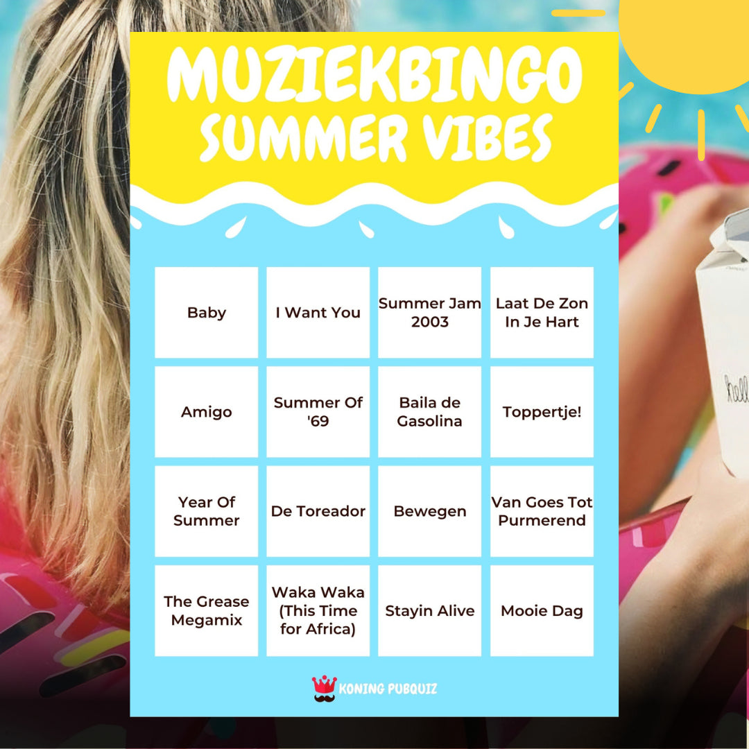 bingo kaart voor de zomerse muziekbingo vol zomerhits