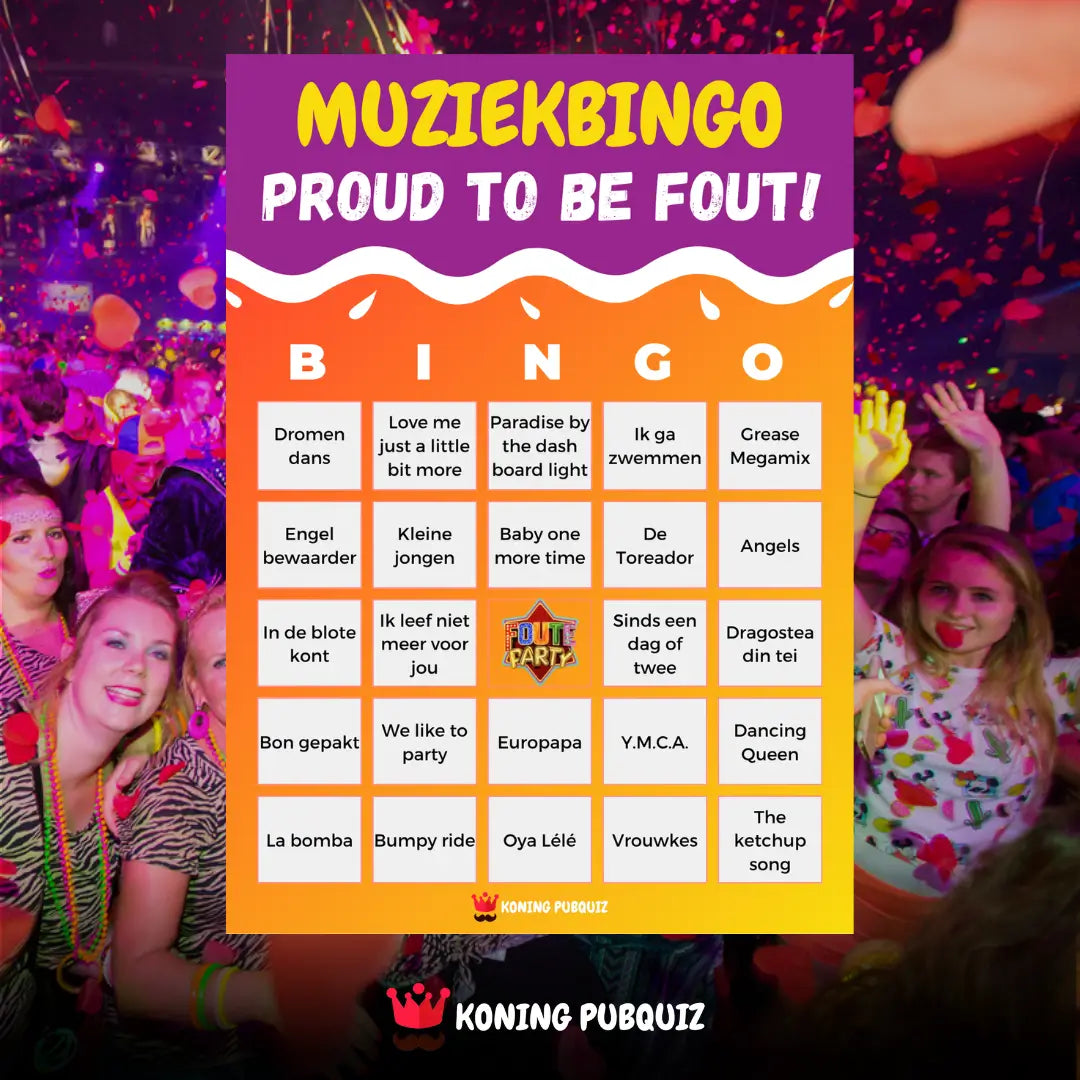 foute muziekbingo bingo kaart - proud to be fout