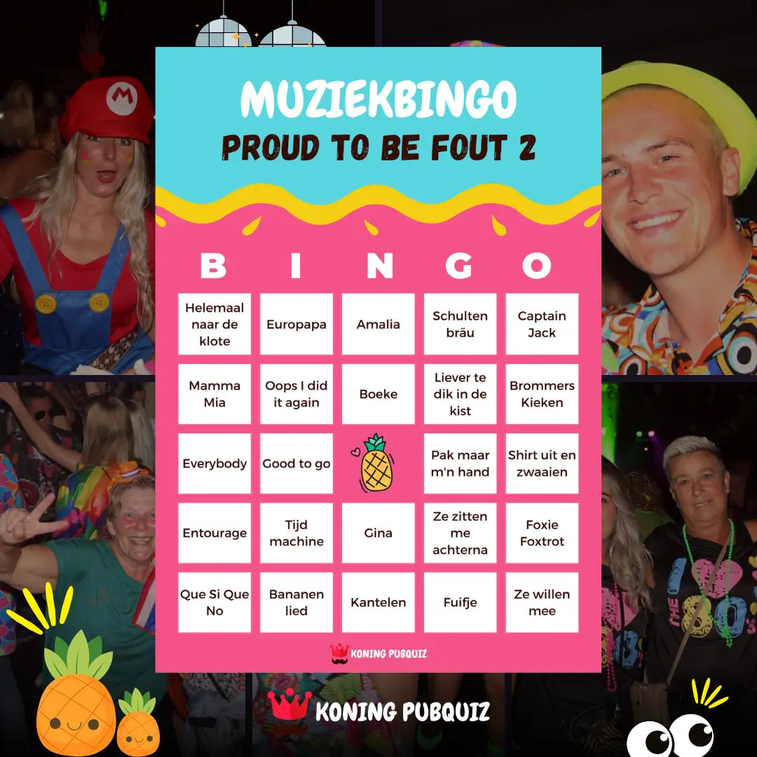 bingo kaart van de foute muziekbingo proud to be fout 2