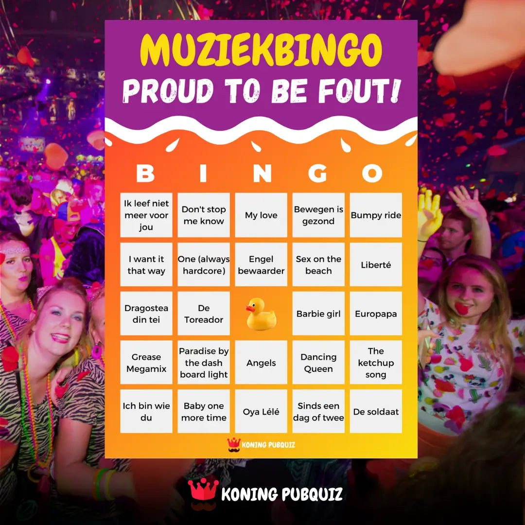 de bingo kaart voor de foute muziekbingo