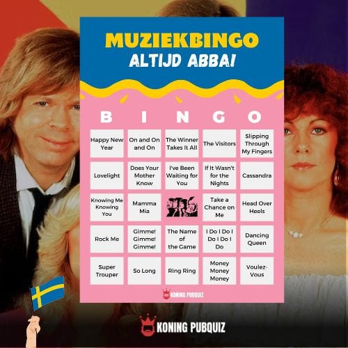 Muziekbingo ABBA - Altijd ABBA - Koning PubQuiz - Bingo Kaart