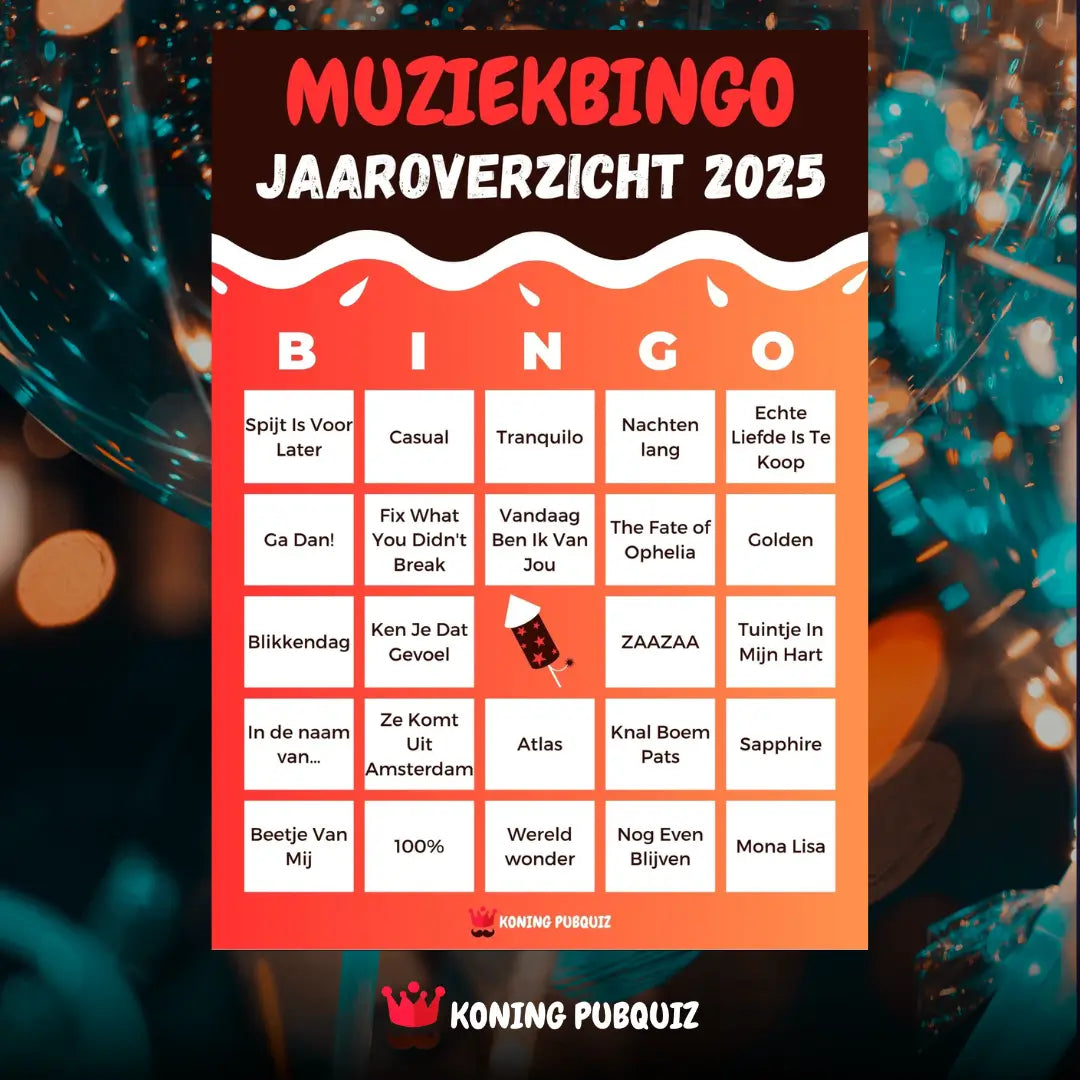 Bingo kaart voor de muziekbigo jaaroverzicht 2025