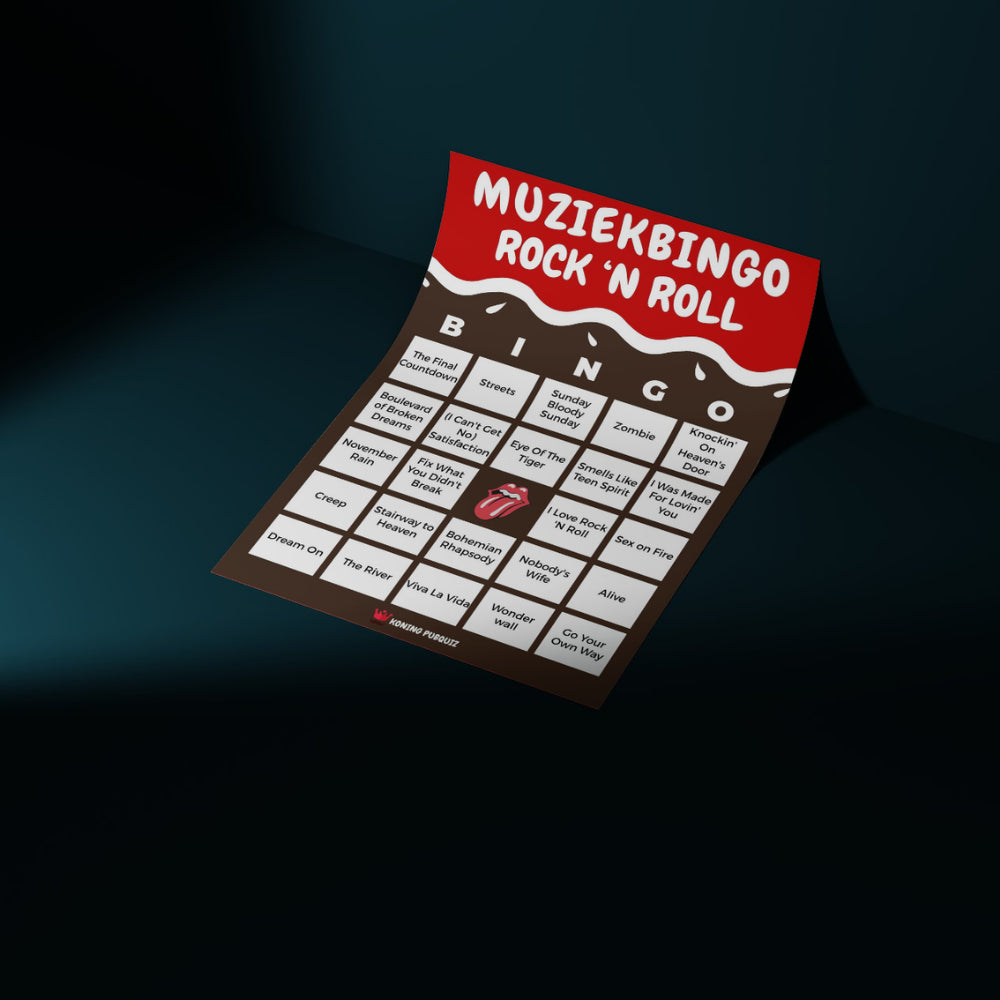 mockup van de muziekbingo rock bingo kaart
