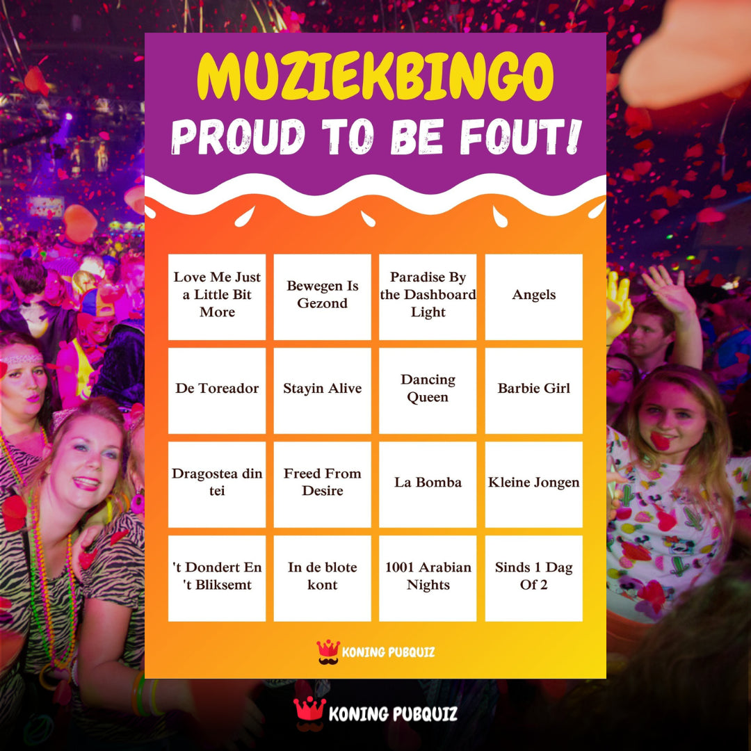 foute muziekbingo 4x4 bingo kaart