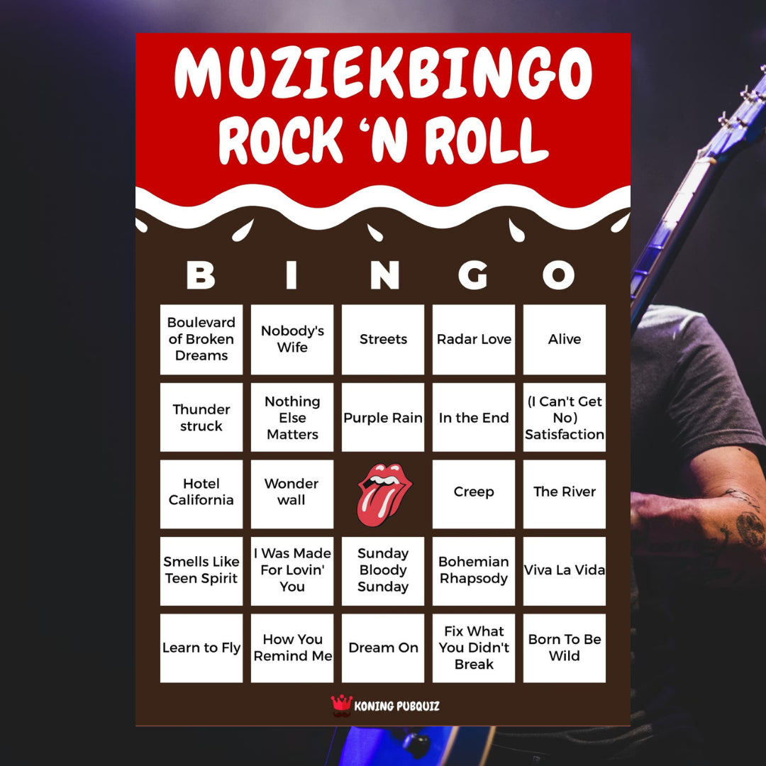 De bingo kaart voor de rock hits muziekbingo