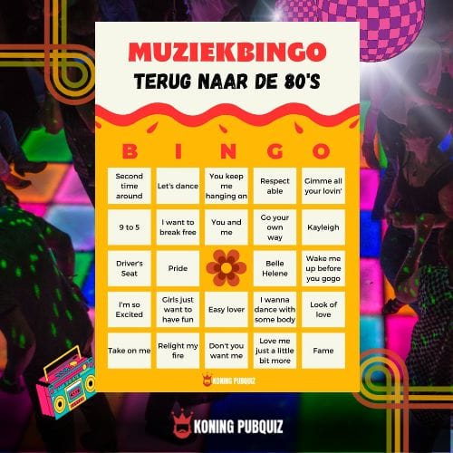 80's muziek muziekbingo van koning pubquiz met bingo kaart
